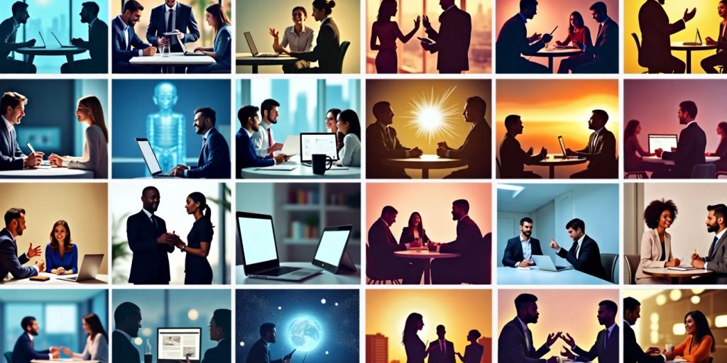 Collage of diverse business environments and teamwork.